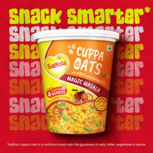 Saffola Cuppa Oats, Magic Masala | Tasty Mazedaar Snack | Just add hot water | Goodness of Jowar & Veggies | No Maida, No Added Preservatives | Helps Manage Weight | 52g
