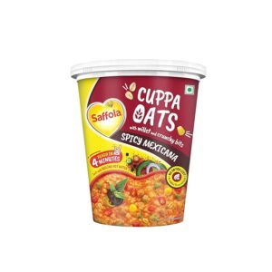 Saffola Cuppa Oats, Spicy Mexicana | Tasty Mazedaar Snack | Just add hot water | Goodness of Jowar & Veggies | No Maida, No Added Preservatives | Helps Manage Weight | 52g