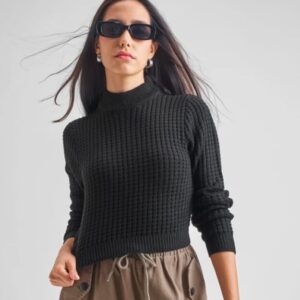 S Size New High Neck Sweater | Tokyo Talkies | Black | Full Sleeve