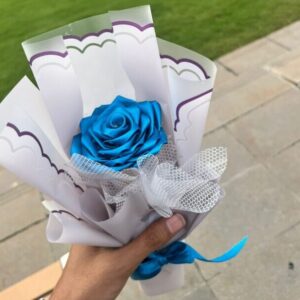 Order - Blue Color 1 Rose Bouquet Handmade - Delivery in 2 days (Red , Maroon , purple , black , white , Brown Available)